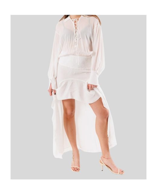 Patrizia Pepe White Lace-Trim High-Low Dress