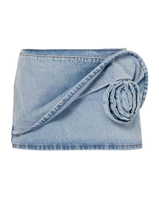 Magda Butrym Blue Floral-Appliqué Denim Miniskirt