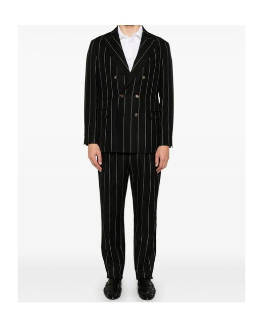 Brunello Cucinelli Black Pinstriped Suit for men