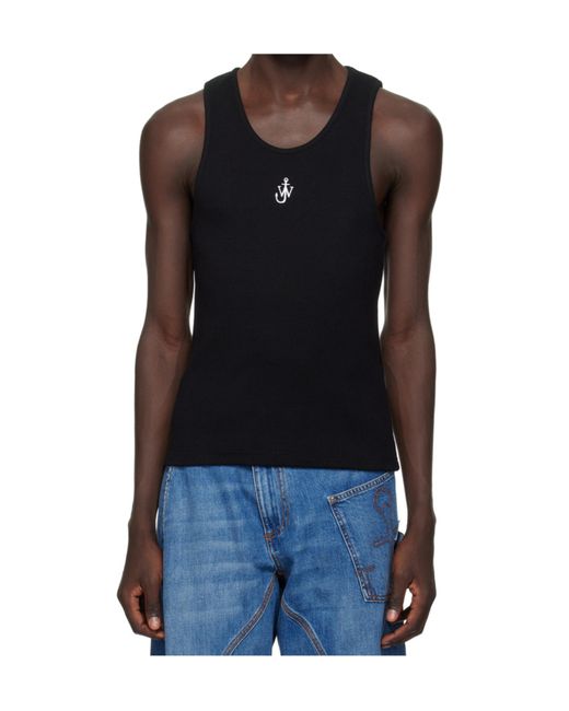 J.W. Anderson Black Jw Anderson Logo-Embroidered Ribbed-Knit Sleeveless Tank Top for men