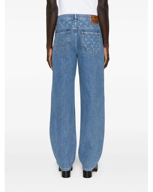 MARINE SERRE Blue Logo-Print Jeans for men