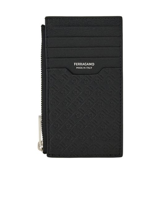 Ferragamo Black Ferragamo Logo Stamp Card Case for men