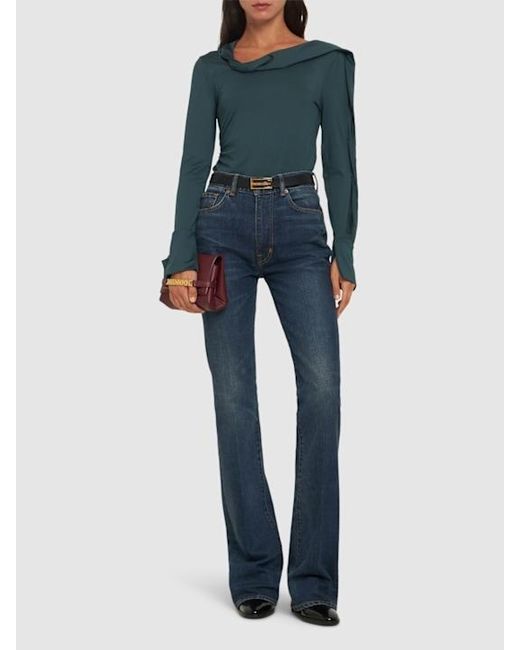 Victoria Beckham Green Smooth Draped Jersey T-Shirt