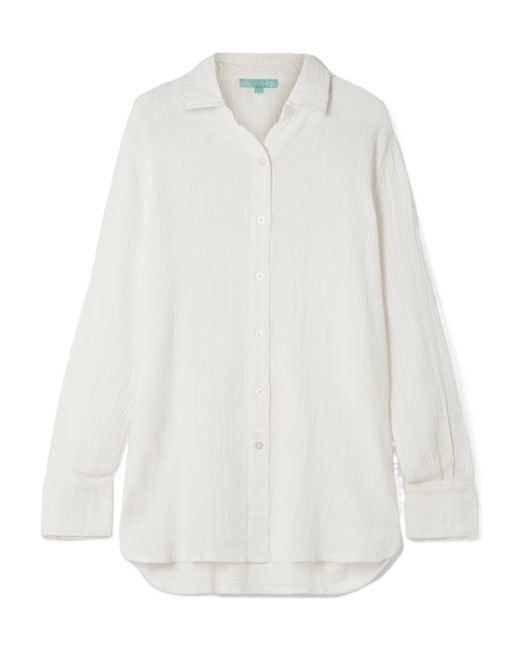 Melissa Odabash White Leona Crinkled-Cotton Shirt