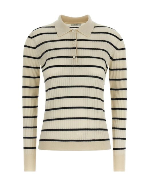 Max Mara Gray Striped Knitted Polo Shirt