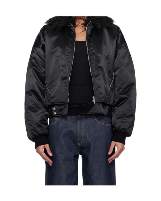 Mugler Black Front Zip Bomber Jacket for men