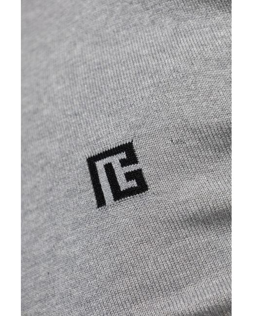 Balmain Gray Logo Crew Neck Knitted Sweater for men