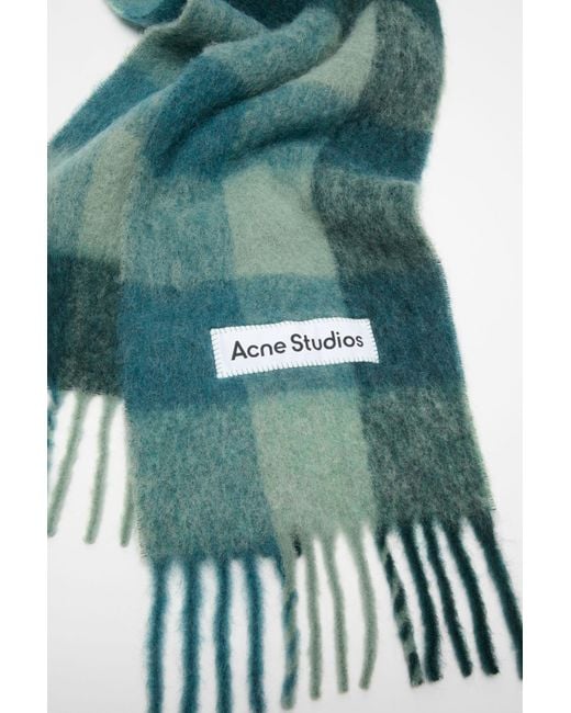 Acne Green Checked Fringed Scarf for men