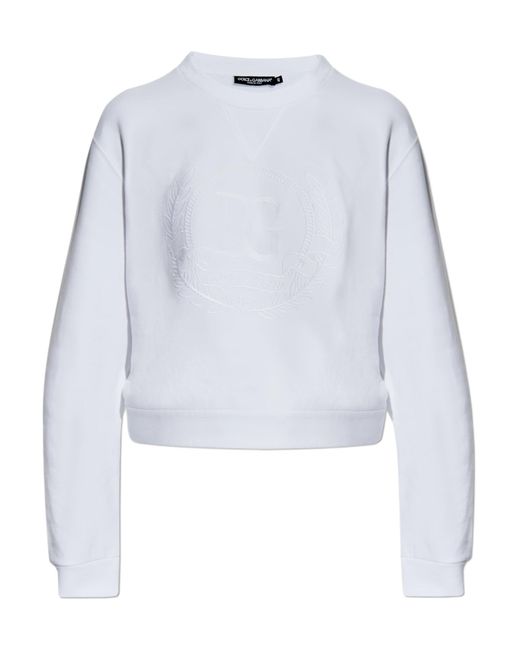 Dolce & Gabbana White Logo Embroidered Crewneck Sweatshirt