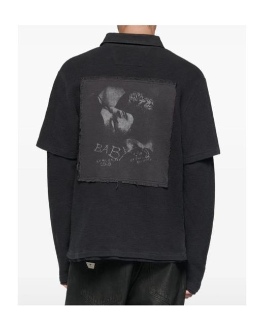 M I S B H V Black Graphic Layered Long-Sleeved Polo Shirt for men