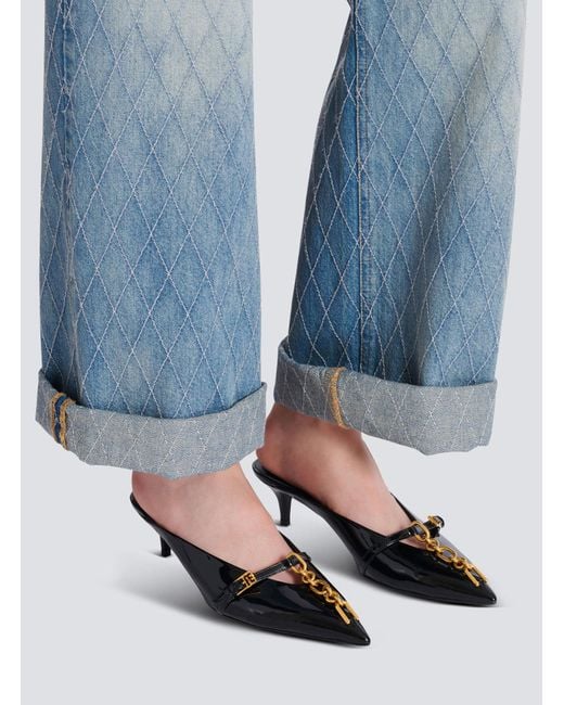 Balmain Multicolor Sync Patent Leather Mules With Pointed Toe