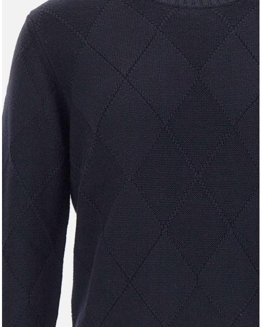 Kangra Cashmere Blue Kangra Diamond-Knit Crew Neck Knitted Sweater for men