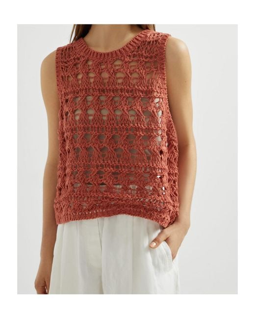Brunello Cucinelli White Open-Knit Top