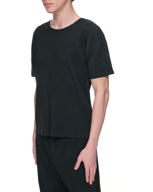 Homme Plissé Issey Miyake Black Short-Sleeves Ribbed T-Shirt for men