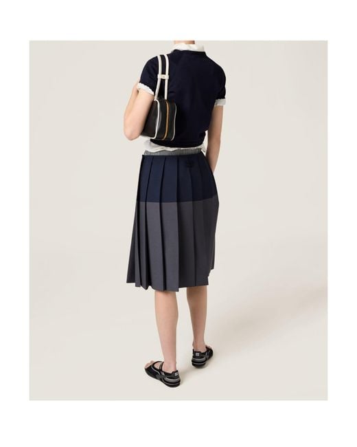 Miu Miu Blue Logo-Intarsia Crewneck Knitted Top