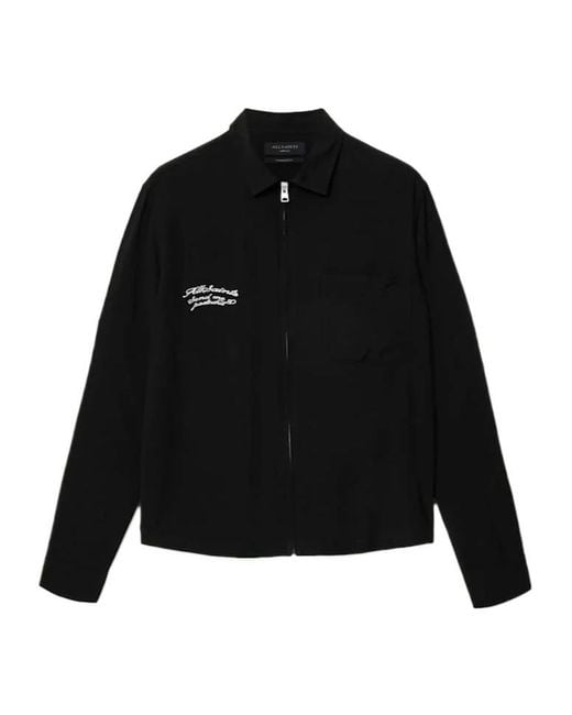 AllSaints Black Buck Oversized Embroidered Long Sleeve Jacket for men