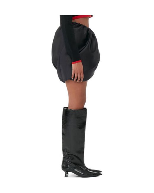 Ganni Black Double Satin Mini Skirt