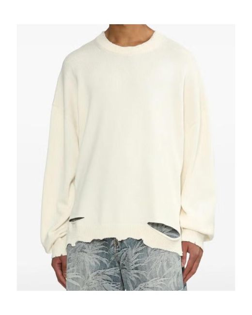 Helmut Lang White Distressed-Effect Ribbed Jumper for men