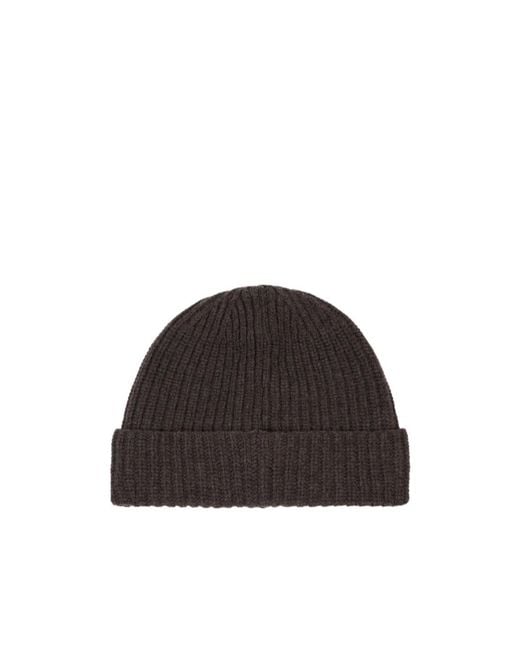 Stone Island Black Ribbed Knit Beanie With Compass Logo Patch for men