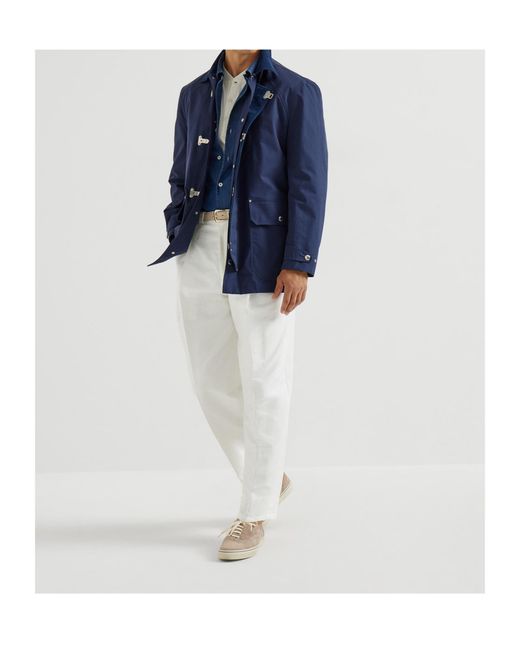 Brunello Cucinelli Blue Hook Fastened Long Sleeved Jacket for men