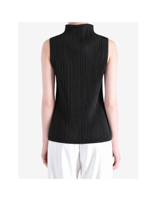 Pleats Please Issey Miyake Black Basic Sleeveless Turtleneck Top