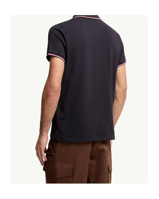 Moncler Blue Logo Patch Short-Sleeved Polo Shirt for men