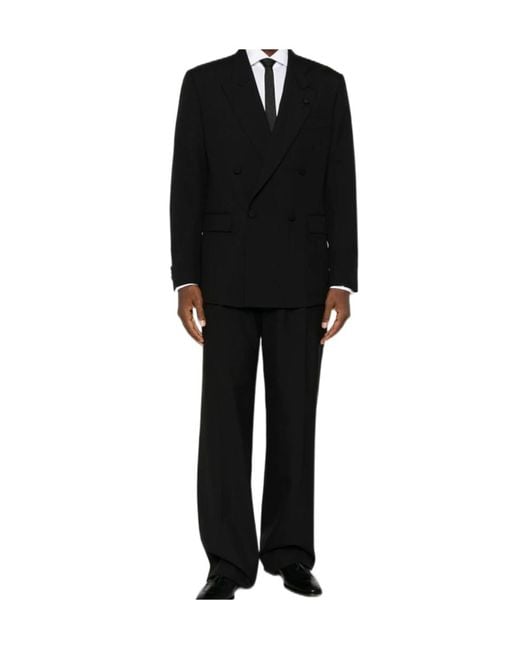 Lardini Black Double-Breasted Peak-Lapel Jacket for men