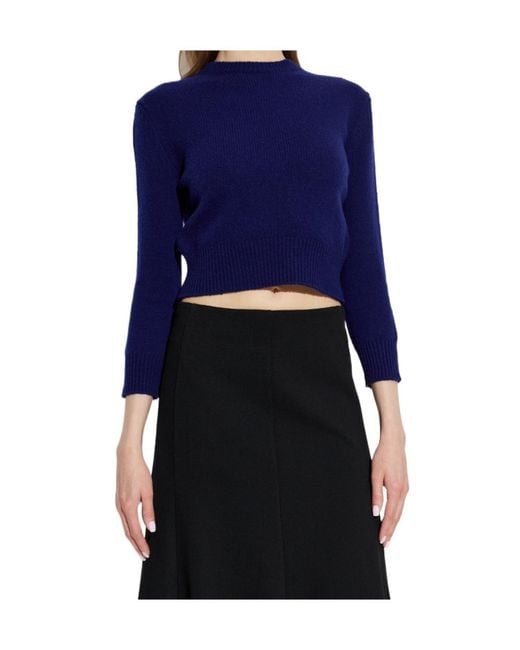 Jil Sander Blue Cropped Knitted Sweater