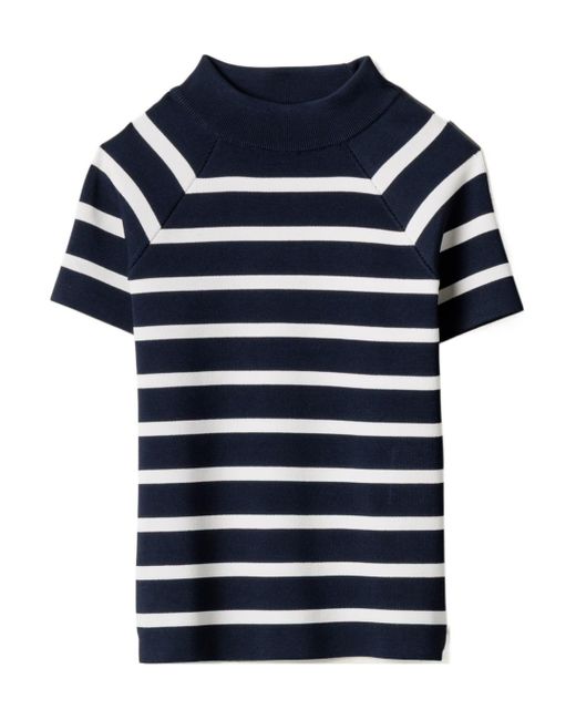 Miu Miu Blue Stripe Short-Sleeve Sweater