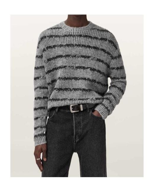AllSaints Gray Stripe Dissolved Sweater for men