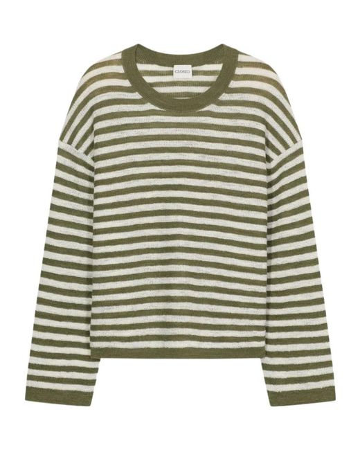 Closed Green Striped Crew-Neck Sweater