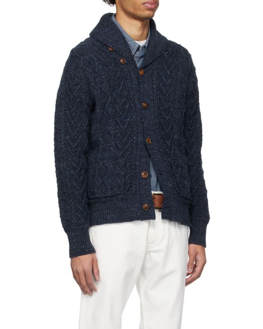 RRL Blue Front Button Cardigan for men