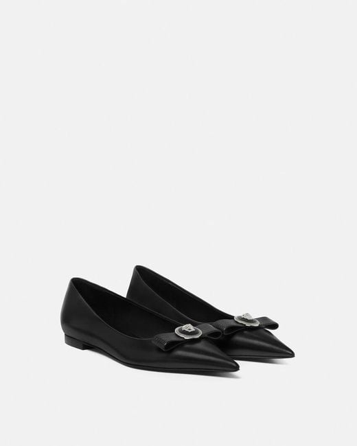 Versace Black Gianni Ribbon Ballerinas