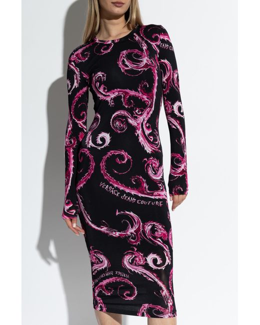 Versace Jeans Red Chromo Couture-Print Midi Dress
