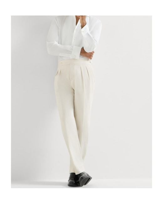 Brunello Cucinelli White Pleated Tailored Pants for men