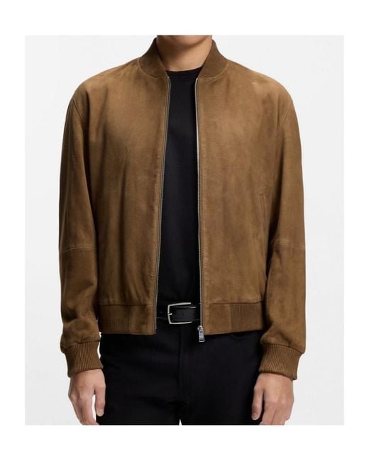 Boss Brown Muller Suede Bomber Jacket for men