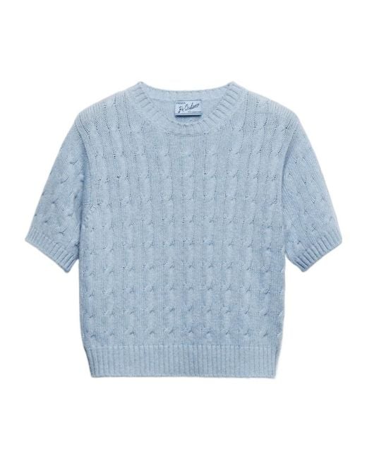 Prada Blue Cashmere Cable-Knit Sweater