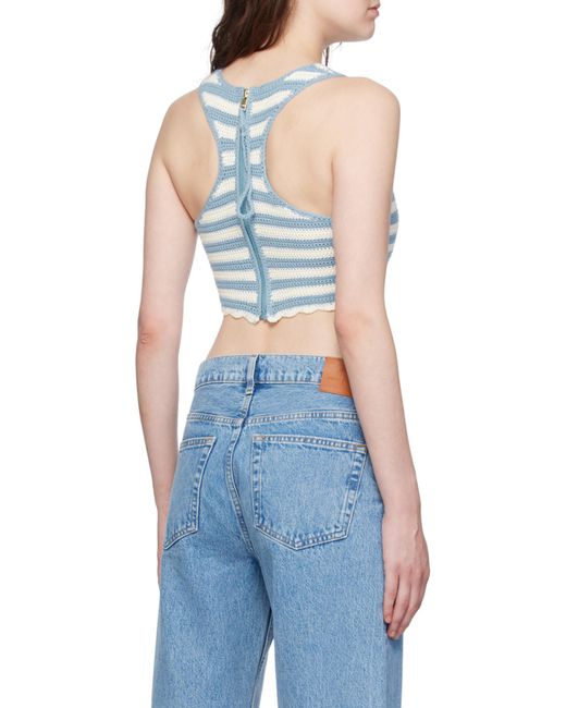 Ganni Blue Crochet Racerback Top