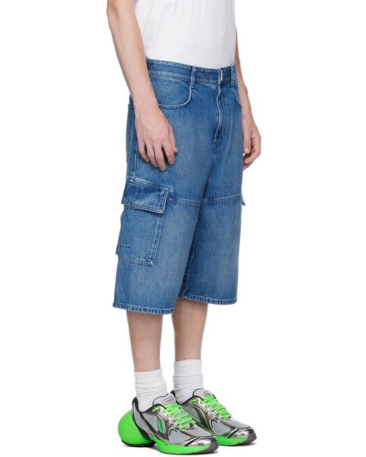 Givenchy Blue Multicutted Denim Cargo Shorts for men
