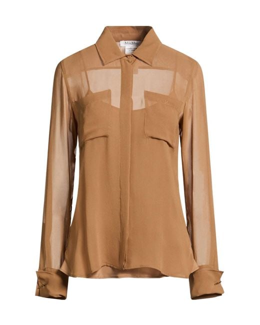 Max Mara Brown Solid-Color Chiffon Shirt