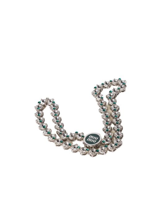 Miu Miu Metallic Metal Necklace With Crystals