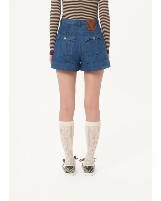 Valentino Blue Logo Patch Denim Shorts