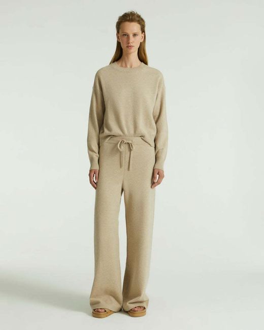 Yves Salomon Natural Knitted Wide-Leg Trousers