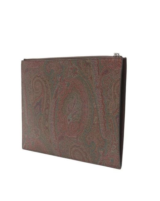 Etro Brown Paisley Logo Wristlet Bag for men