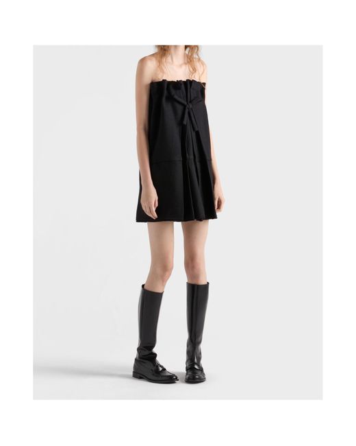 Prada Black Bow-Detailed Pleated Mini Dress