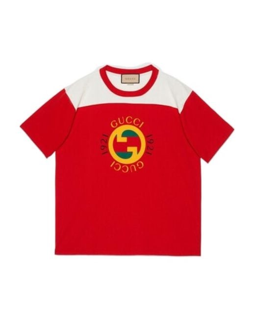 Gucci Red Interlocking G Logo-Print Cotton T-Shirt for men