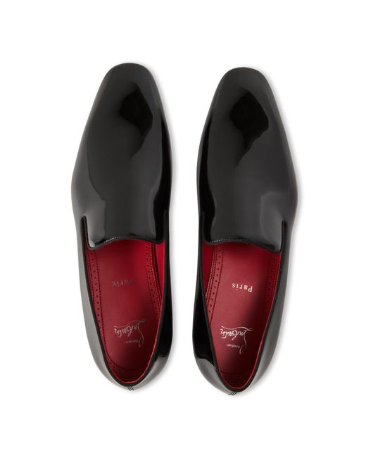 Christian Louboutin Black Patent Leather Square-Toe Slip-On Loafers for men
