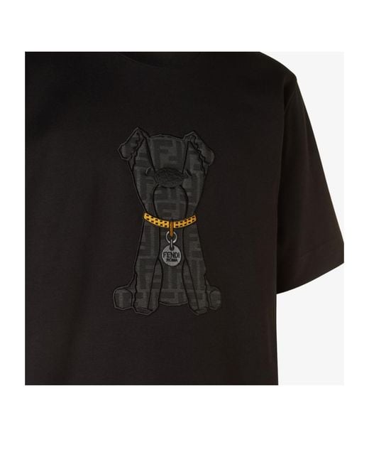 Fendi Black Dog Motif T-Shirt for men