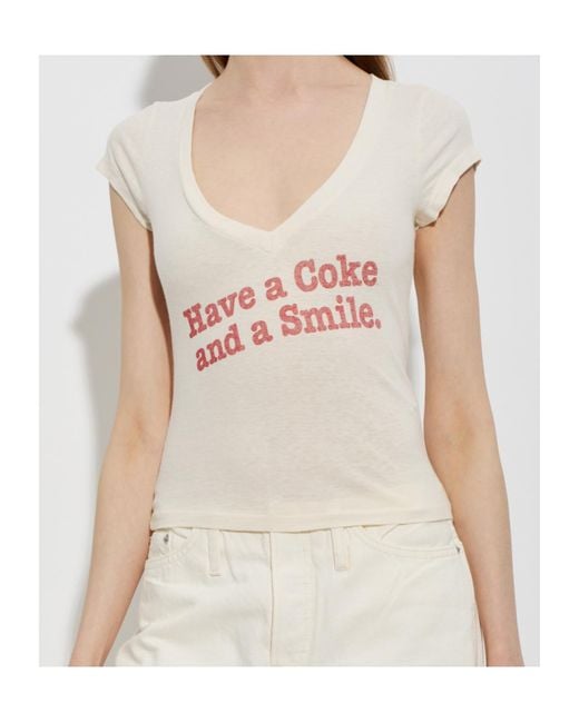 Re/done Gray X Coca Cola Slogan-Print V-Neck T-Shirt