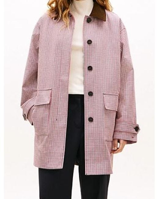 Tommy Hilfiger Pink Water Repellent Check Oversized 2-In-1 Coat
